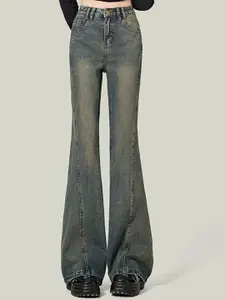 LULU & SKY Women Flared High-Rise Heavy Fade Jeans