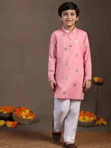 FASHION DREAM Boys Geometric Embroidered Mirror Work Kurta with Pyjama