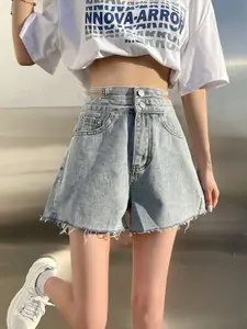 LULU & SKY Women Loose Fit High-Rise Denim Shorts