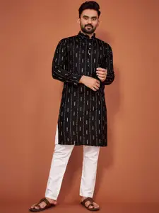 Zurika Fashion Striped Embroidered Mandarin Collar Long Sleeves Sequinned Straight Kurta