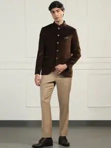 Blackberrys Mandarin Collar Slim-Fit Velvet Bandhgala Blazer