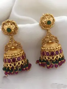 GRIIHAM Gold-Plated Dome Shaped American Diamond Antique Jhumkas