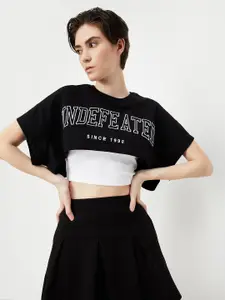 max Women Typography Printed Drop-Shoulder Sleeves Pure Cotton T-shirt