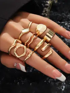Jewels Galaxy Set Of 10 Gold Plated Textured Finger Rings