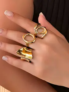 Jewels Galaxy Set Of 3 Gold-Plated  Finger Ring