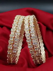 AARNAA Set of 4 Gold-Plated Artificial Stone-Studded & Beaded Chuda Bangles