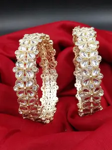 AARNAA Set Of 2 Gold-Plated Kundan & Cubic Zircon-Studded Chuda Bangles