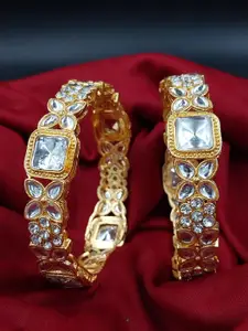 AARNAA Set Of 2 Gold Plated CZ Stone Studded Bangles