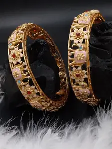 AARNAA Set Of 2 Gold-Plated Stone-Studded Bangles