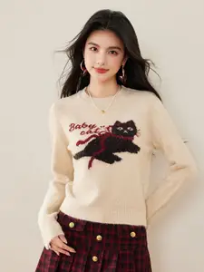 JC Collection Women Graphic Crop Pullover Sweater