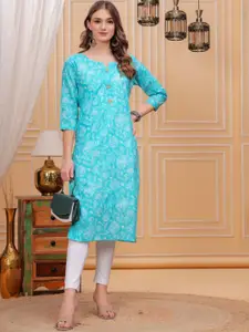 HIGHLIGHT FASHION EXPORT Floral Printed Notch Neck Straight Cotton Kurta