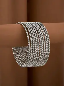 ATIBELLE Set Of 12 Silver-Plated Wavy Shaped Textured Bangles