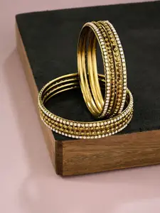 ATIBELLE Set Of 8 Gold-Plated Stone Studded & Beaded Bangles