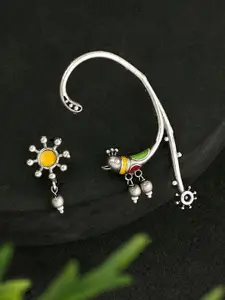 ATIBELLE Silver-Plated German Silver Contemporary Stone Studded & Beaded Drop Earrings
