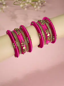 ATIBELLE Set Of 18 Gold-Plated Stone-Studded Thread Bangles