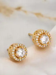 ATIBELLE Gold-Plated Round Shaped Cubic Zirconia Studs