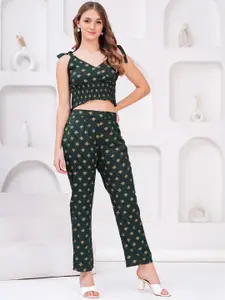 HIGHLIGHT FASHION EXPORT Printed Shoulder Straps Neck Sleeveless Top With Trouser