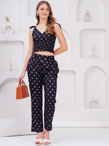 HIGHLIGHT FASHION EXPORT Printed Shoulder Straps Neck Sleeveless Top With Trouser