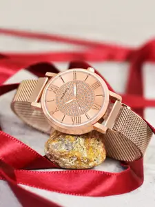 DressBerry Women Round Embellished Dial Bracelet Style Analogue Watch HOBDB-261-RG