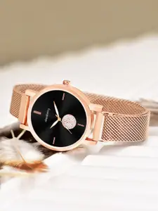 DressBerry Women Embellished Dial Analog Magntic Strap Lock Watch HOBDB-257-RG