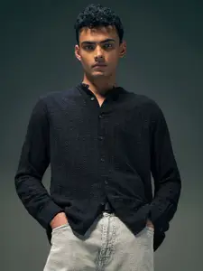 Flying Machine Men Regular Fit Mandarin Collar Textured Casual Shirt