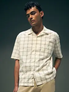 Flying Machine Men Cuban Collar Tartan Checked Oversized Fit Casual Shirt