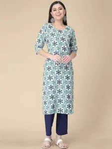 7Threads Ethnic Motifs Printed Round Neck Crepe Straight Kurta