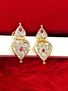 Anujeet Fashion Hub Gold-Plated American Diamond Stones Studded Heart Shaped Drop Earrings