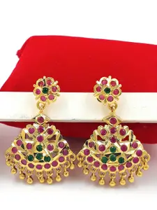 Anujeet Fashion Hub Gold-Plated American Diamond Studded Floral Drop Earrings