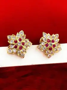 Anujeet Fashion Hub Gold Plated AD Studded Floral Shaped Studs