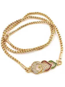 Anujeet Fashion Hub Gold-Plated AD Studded Peacock Mop Necklace
