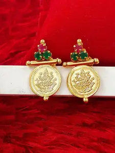 Anujeet Fashion Hub Gold-Plated American Diamond Studded Contemporary Drop Earrings