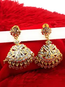 Anujeet Fashion Hub Gold-Plated American Diamond Stones Studded Teardrop Earrings