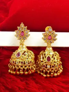 Anujeet Fashion Hub Gold-Plated American Diamond Studded Dome Shaped Jhumkas