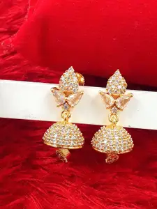 Anujeet Fashion Hub Gold-Plated American Diamond Studded Dome Shaped Jhumkas