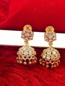 Anujeet Fashion Hub Gold-Plated American Diamond Stones Studded Dome Shaped Jhumkas