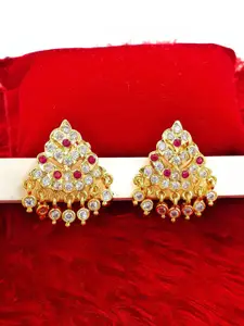 Anujeet Fashion Hub Gold-Plated American Diamond Studded Contemporary Drop Earrings