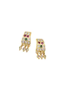 Anujeet Fashion Hub Gold-Plated American Diamond Studded Dangler Drop Earrings