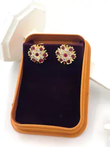 Anujeet Fashion Hub Gold Plated AD Studded Floral Shaped Studs