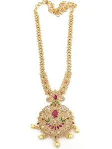 Anujeet Fashion Hub Gold-Plated American Diamond & Beaded Necklace