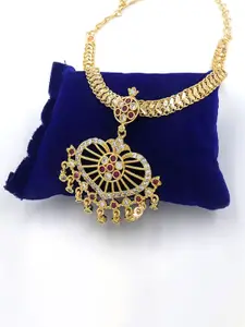 Anujeet Fashion Hub Gold-Plated American Diamond Studded Necklace
