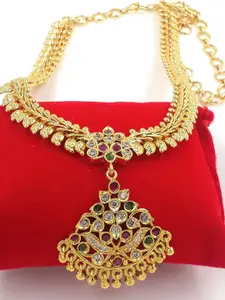 Anujeet Fashion Hub Gold-Plated AD Studded Fance Dollar Necklace