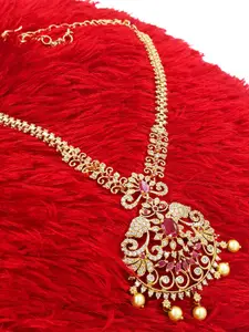 Anujeet Fashion Hub Gold-Plated Stone Studded & Beaded Necklace
