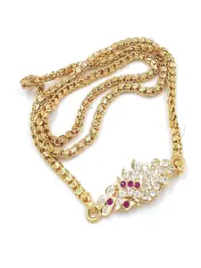 Anujeet Fashion Hub Gold-Plated AD Studded Peacock Mop Necklace