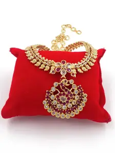 Anujeet Fashion Hub Gold-Plated American Diamond Studded Necklace