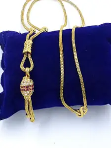 Anujeet Fashion Hub Gold-Plated AD Studded Ball Dollar Necklace