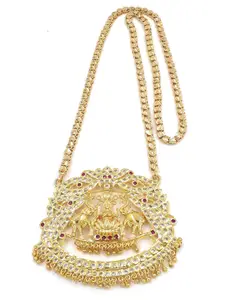 Anujeet Fashion Hub Gold-Plated AD Studded Lakshmi Dollar Necklace