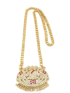 Anujeet Fashion Hub Gold-Plated AD Studded Lakshmi Dollar Necklace