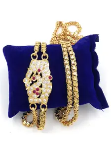Anujeet Fashion Hub Gold-Plated AD Studded Mop Necklace