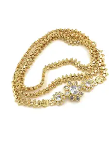Anujeet Fashion Hub Gold Plated Covering American Diamond Stone Studded Mugappu Necklace